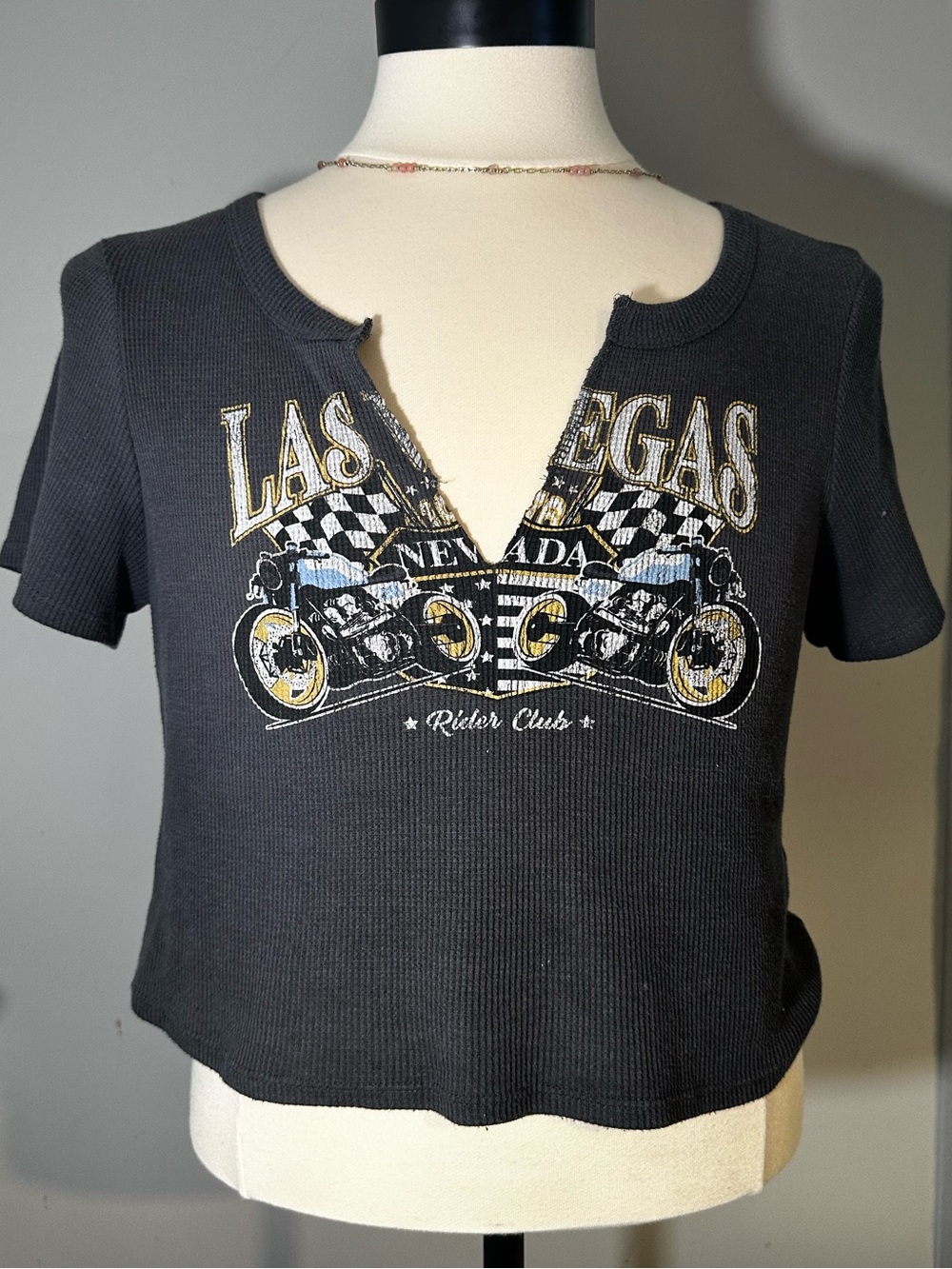 Cotton Las Vegas Nevada Rider Club Black Graphic Crop Tee
